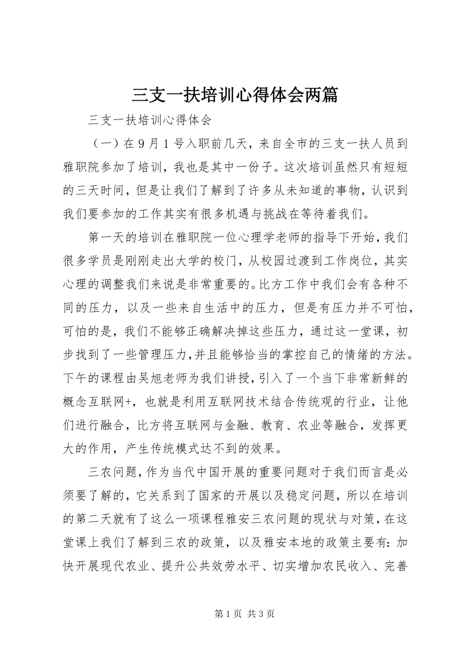 2023年三支一扶培训心得体会两篇.docx_第1页