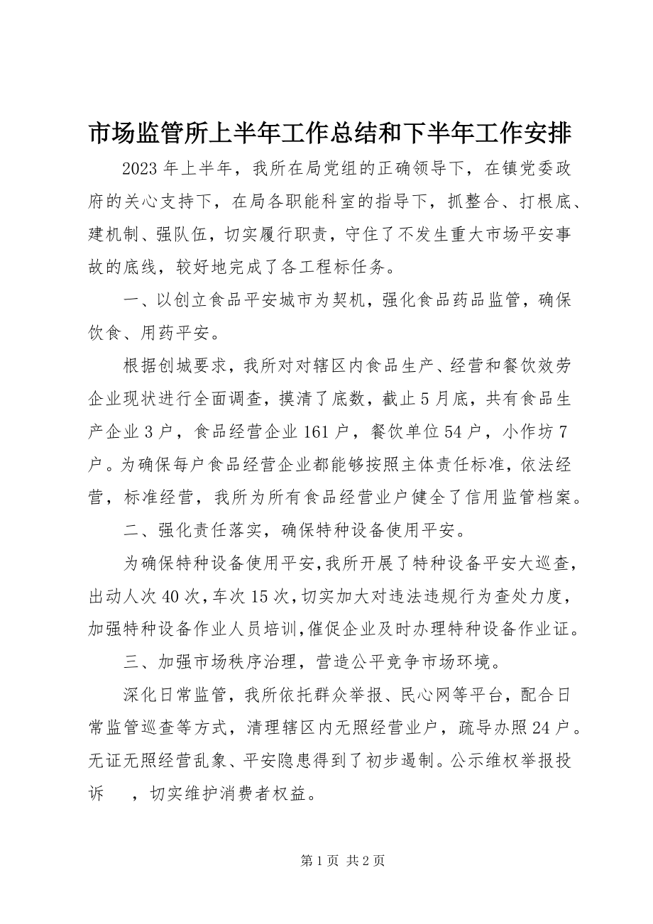 2023年市场监管所上半年工作总结和下半年工作安排.docx_第1页