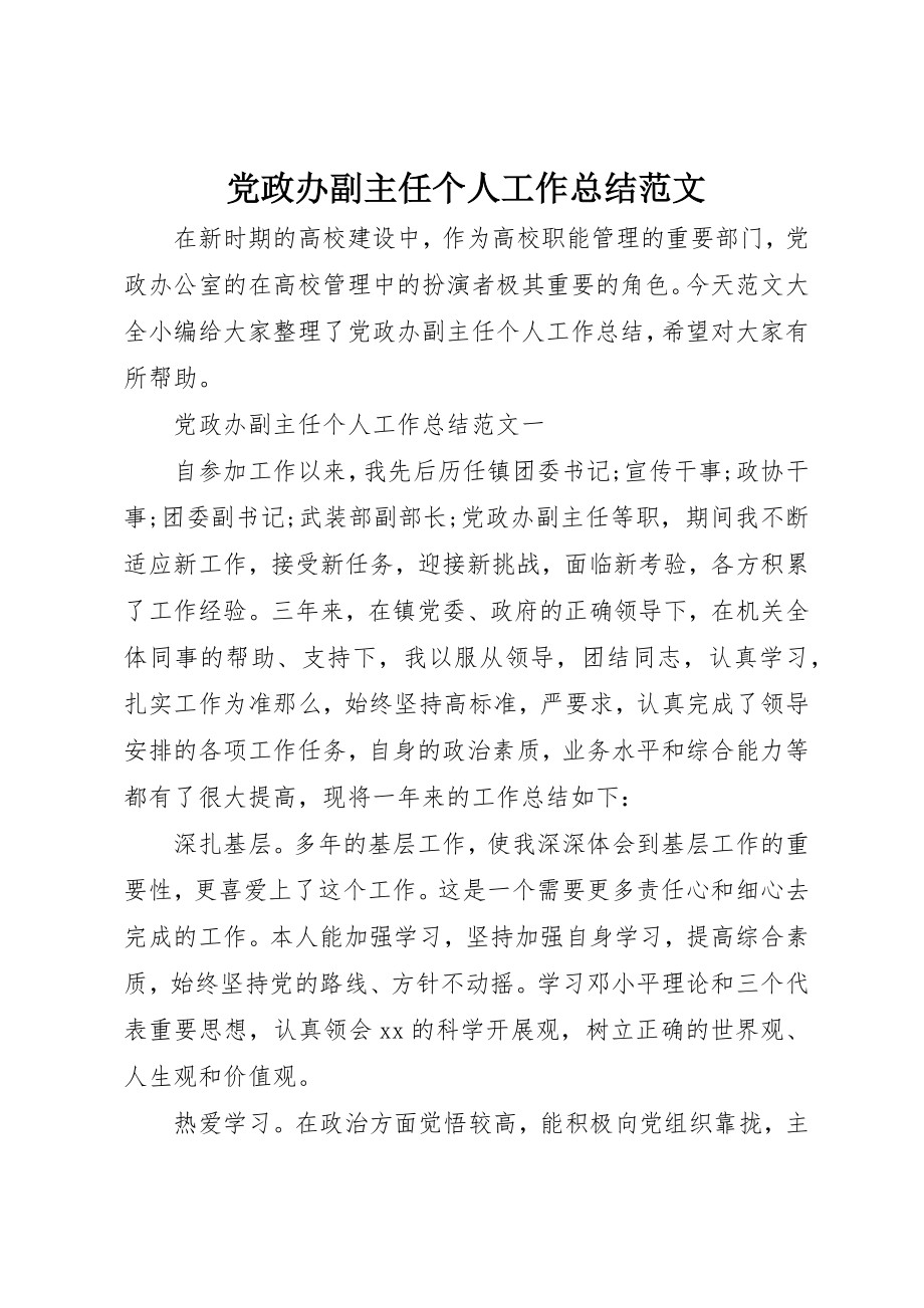 2023年党政办副主任个人工作总结2.docx_第1页