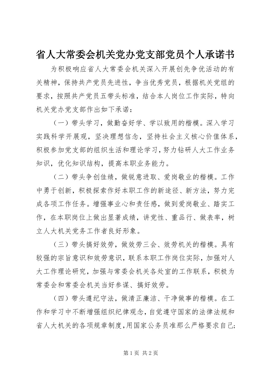 2023年省人大常委会机关党办党支部党员个人承诺书.docx_第1页