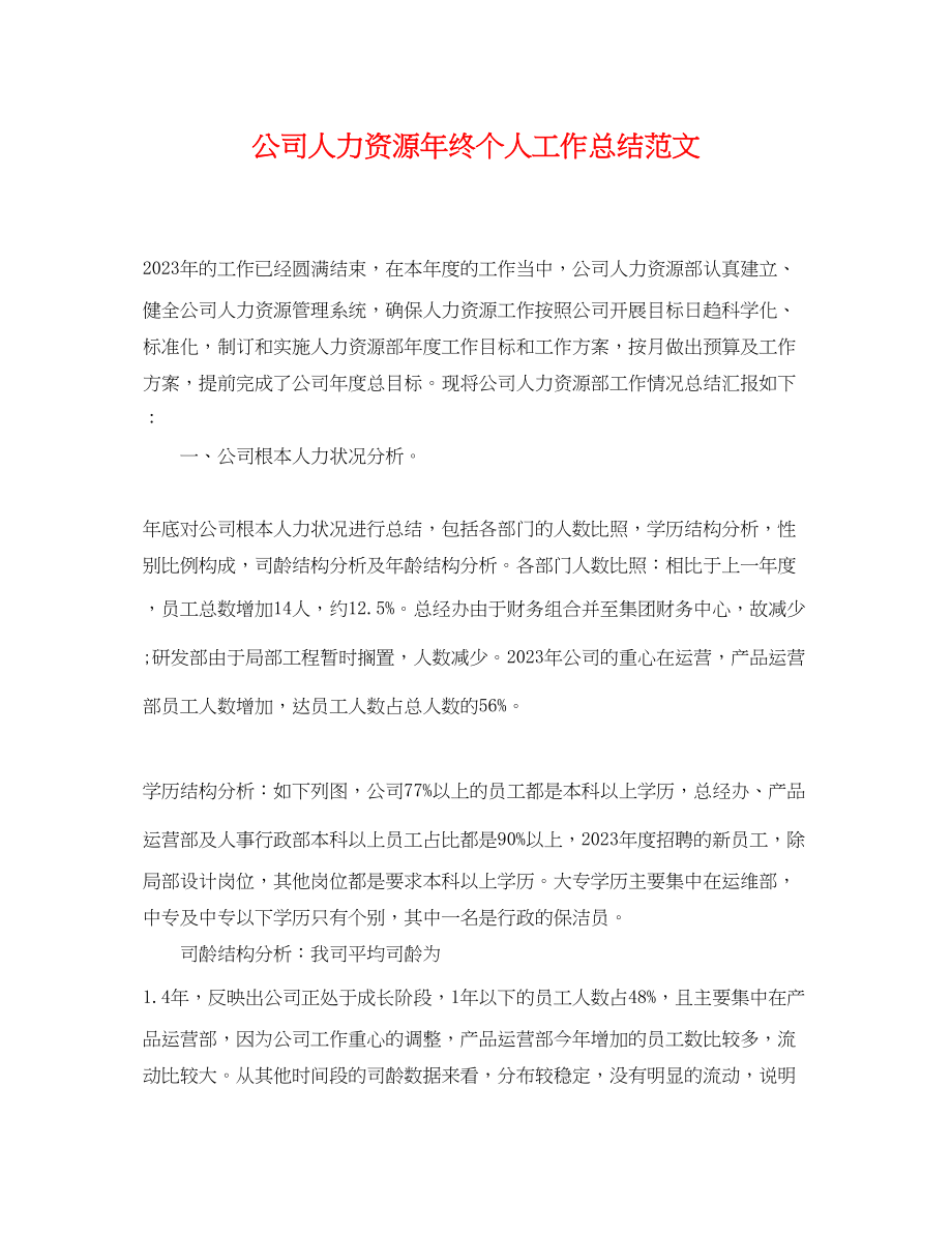 2023年公司人力资源终个人工作总结.docx_第1页