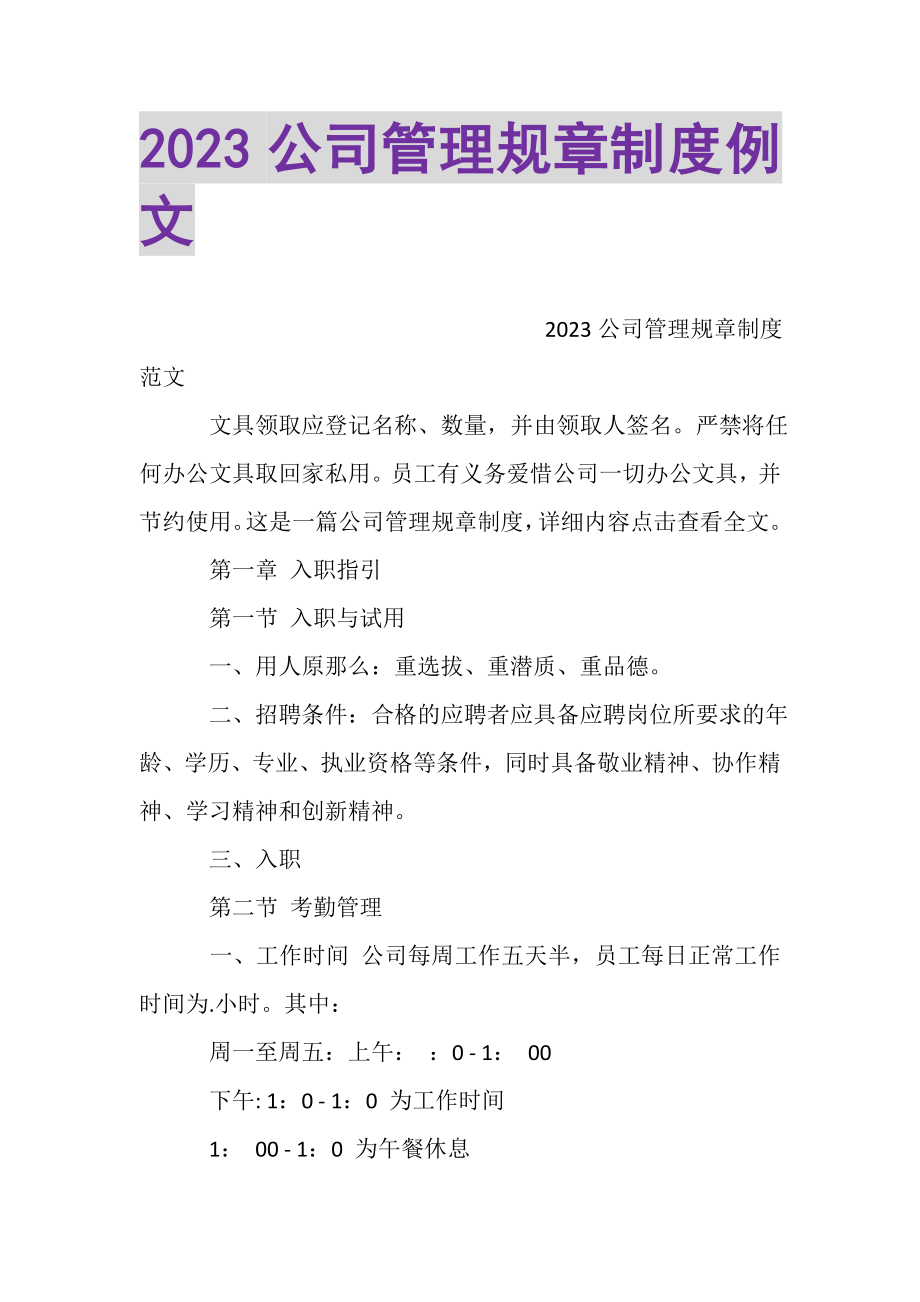 2023年公司管理规章制度例文2.doc_第1页