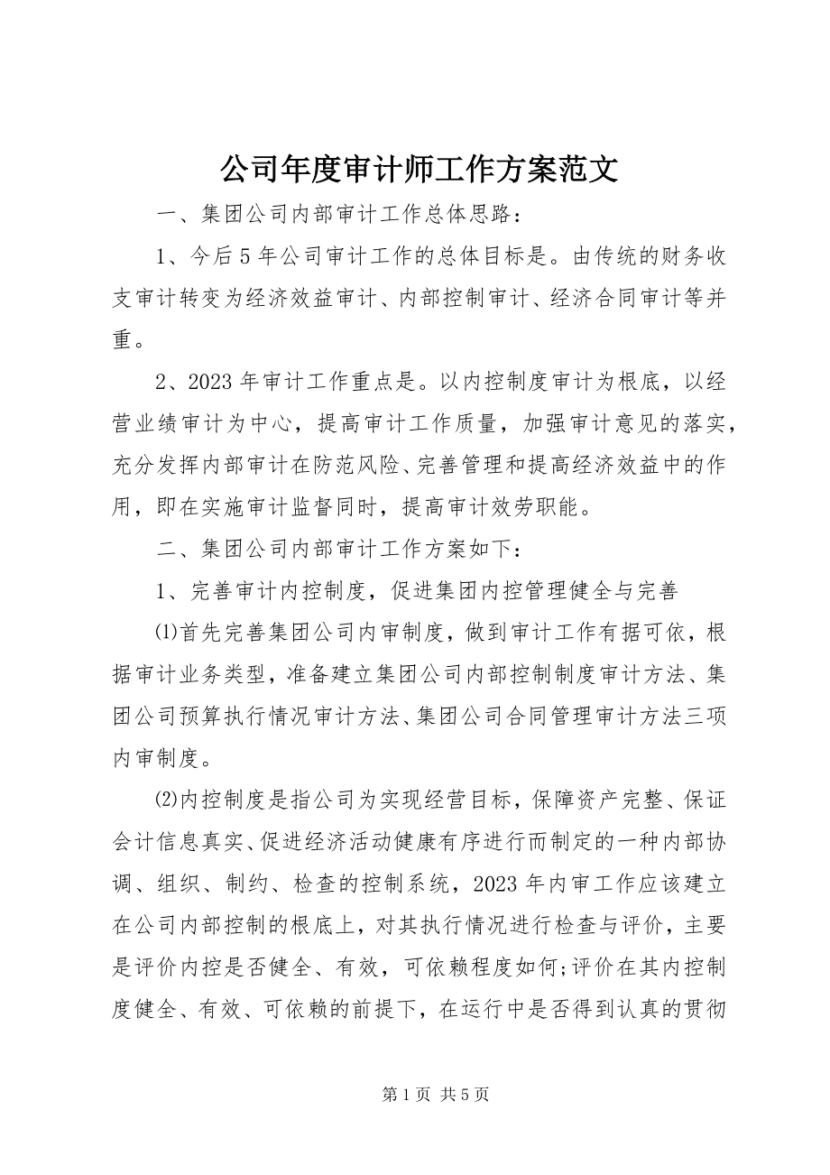 2023年公司年度审计师工作计划.docx_第1页