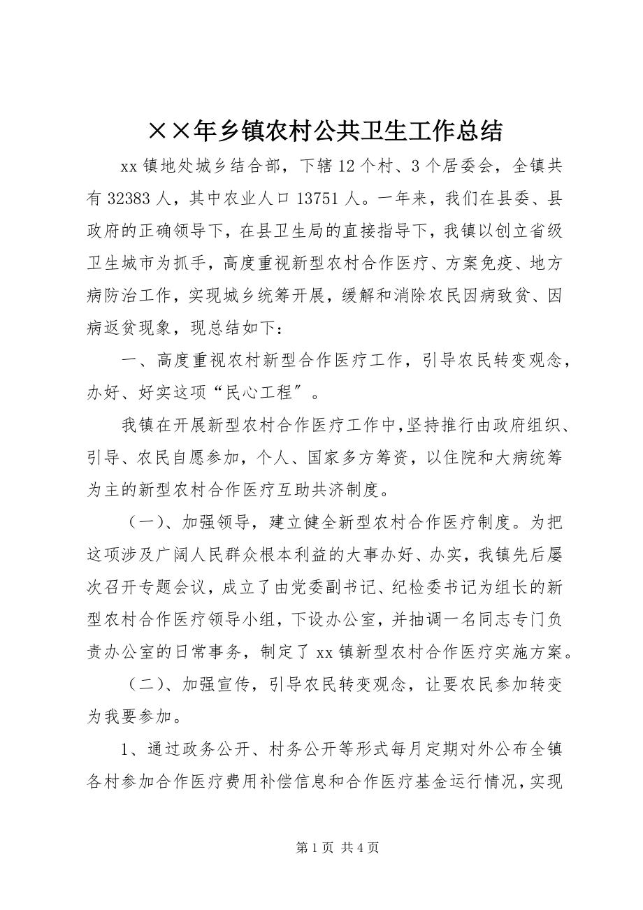 2023年乡镇农村公共卫生工作总结.docx_第1页