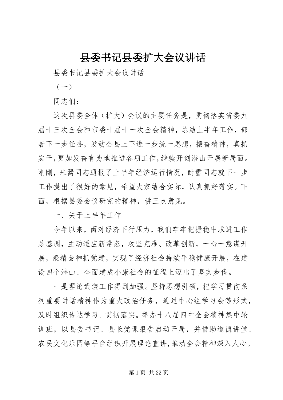 2023年县委书记县委扩大会议致辞.docx_第1页