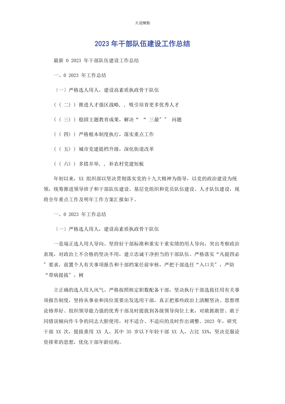 2023年干部队伍建设工作总结范文.docx_第1页