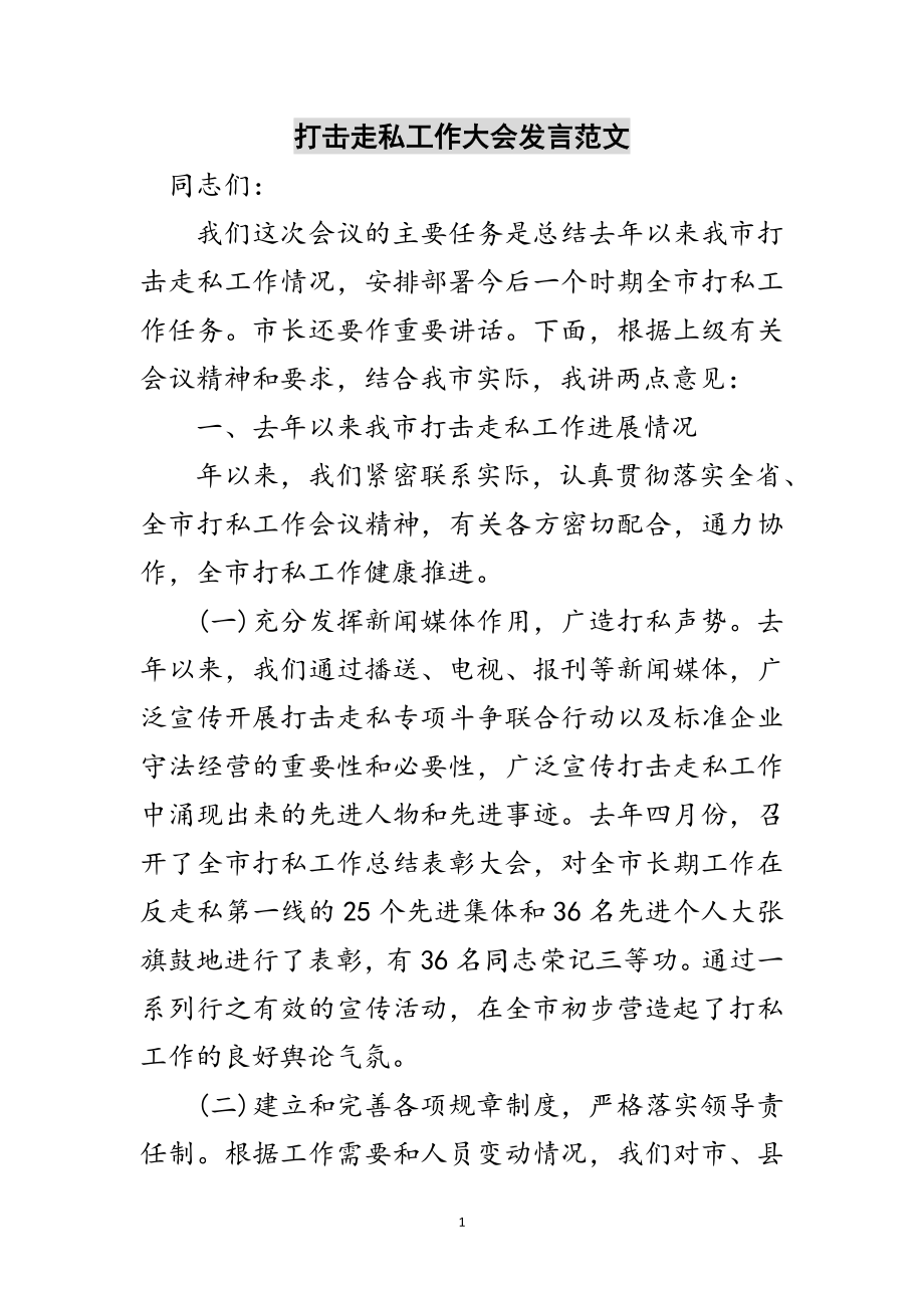 2023年打击走私工作大会发言范文范文.doc_第1页