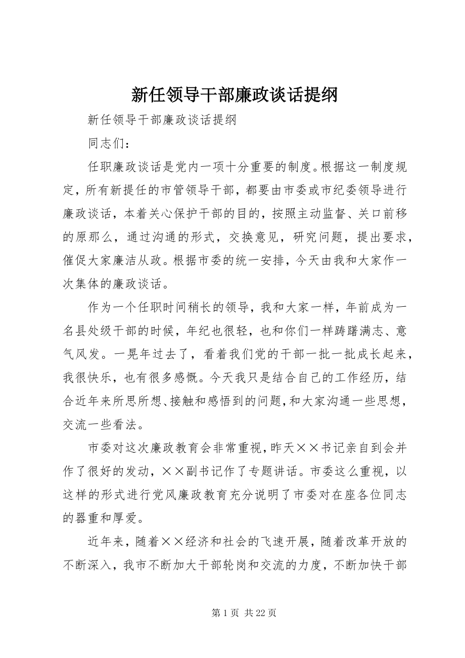 2023年新任领导干部廉政谈话提纲.docx_第1页