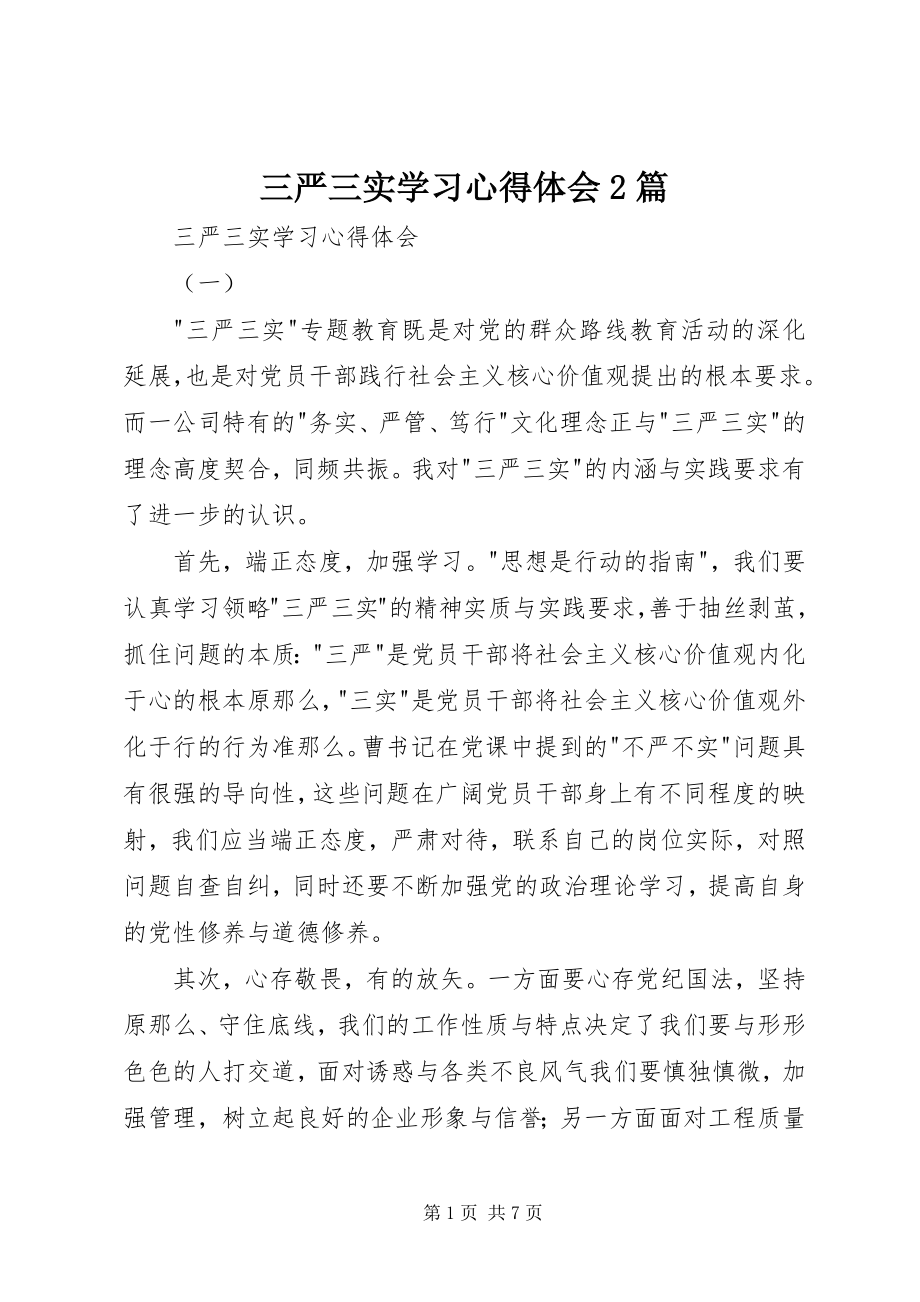 2023年三严三实学习心得体会2篇.docx_第1页