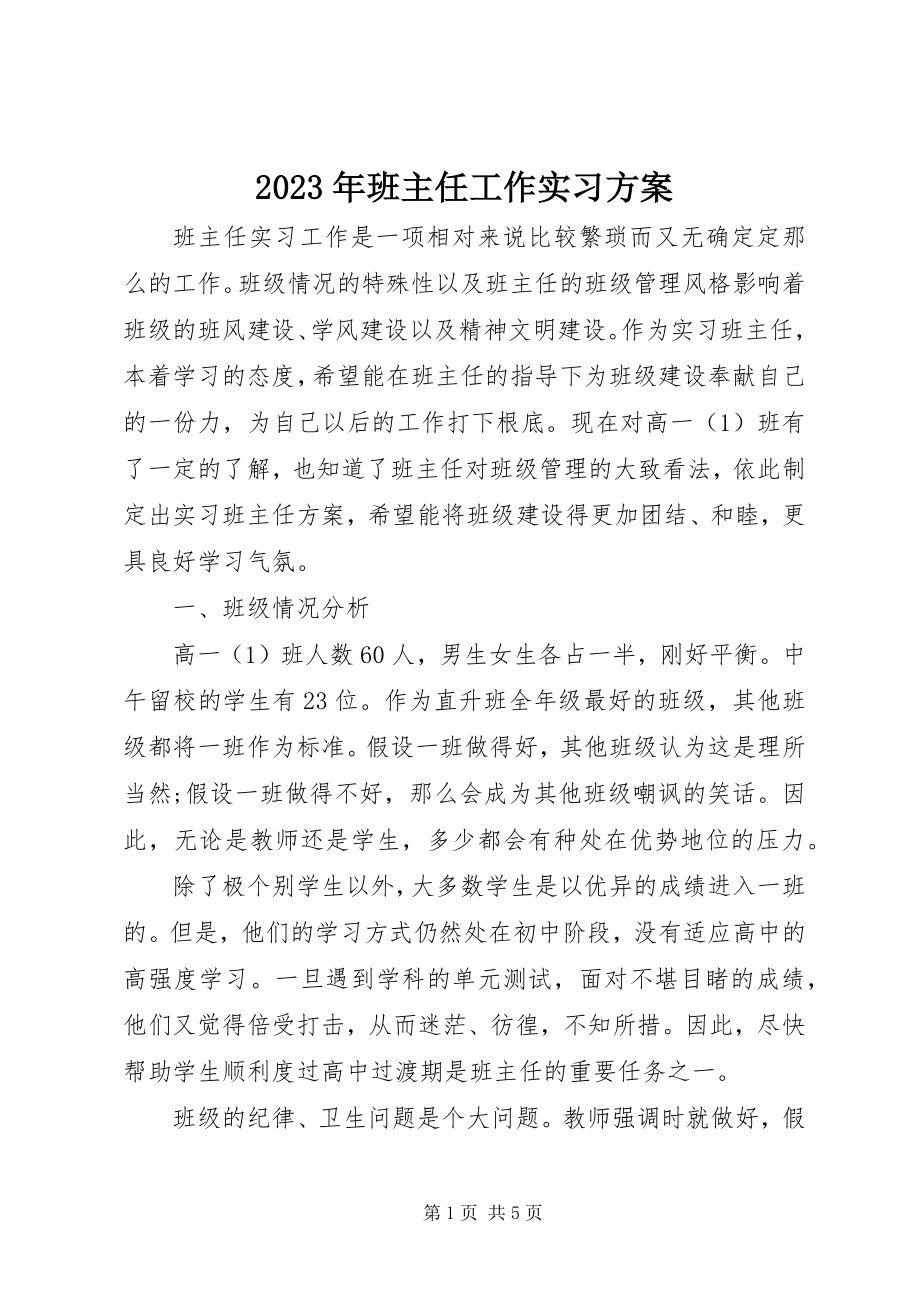 2023年班主任工作实习计划.docx_第1页