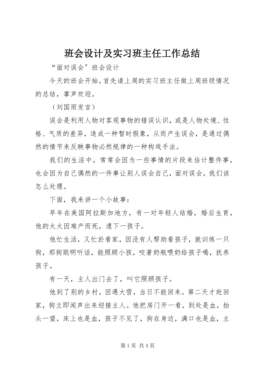 2023年班会设计及实习班主任工作总结新编.docx_第1页