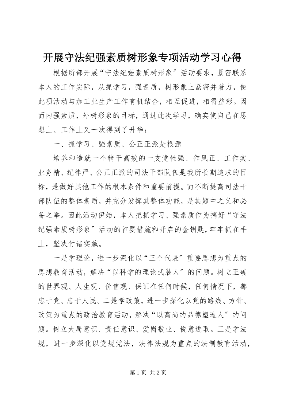 2023年开展守法纪强素质树形象专项活动学习心得.docx_第1页