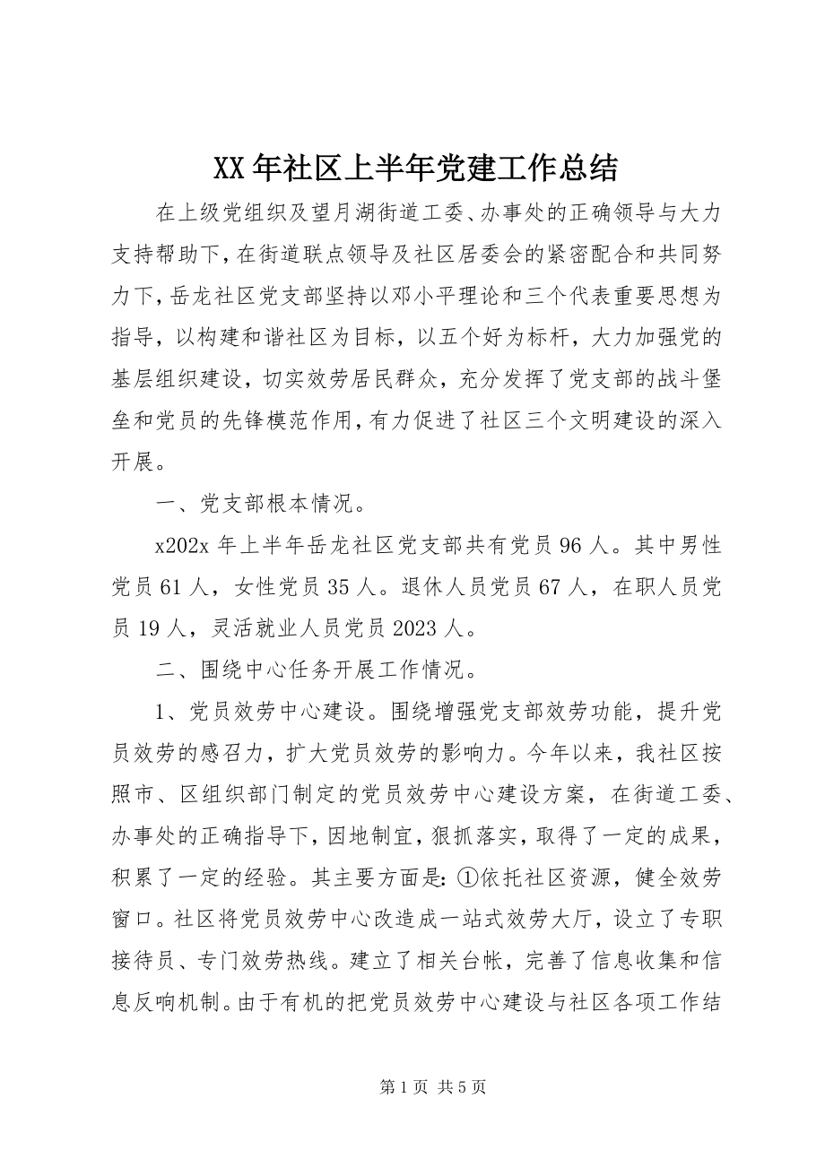 2023年社区上半年党建工作总结.docx_第1页