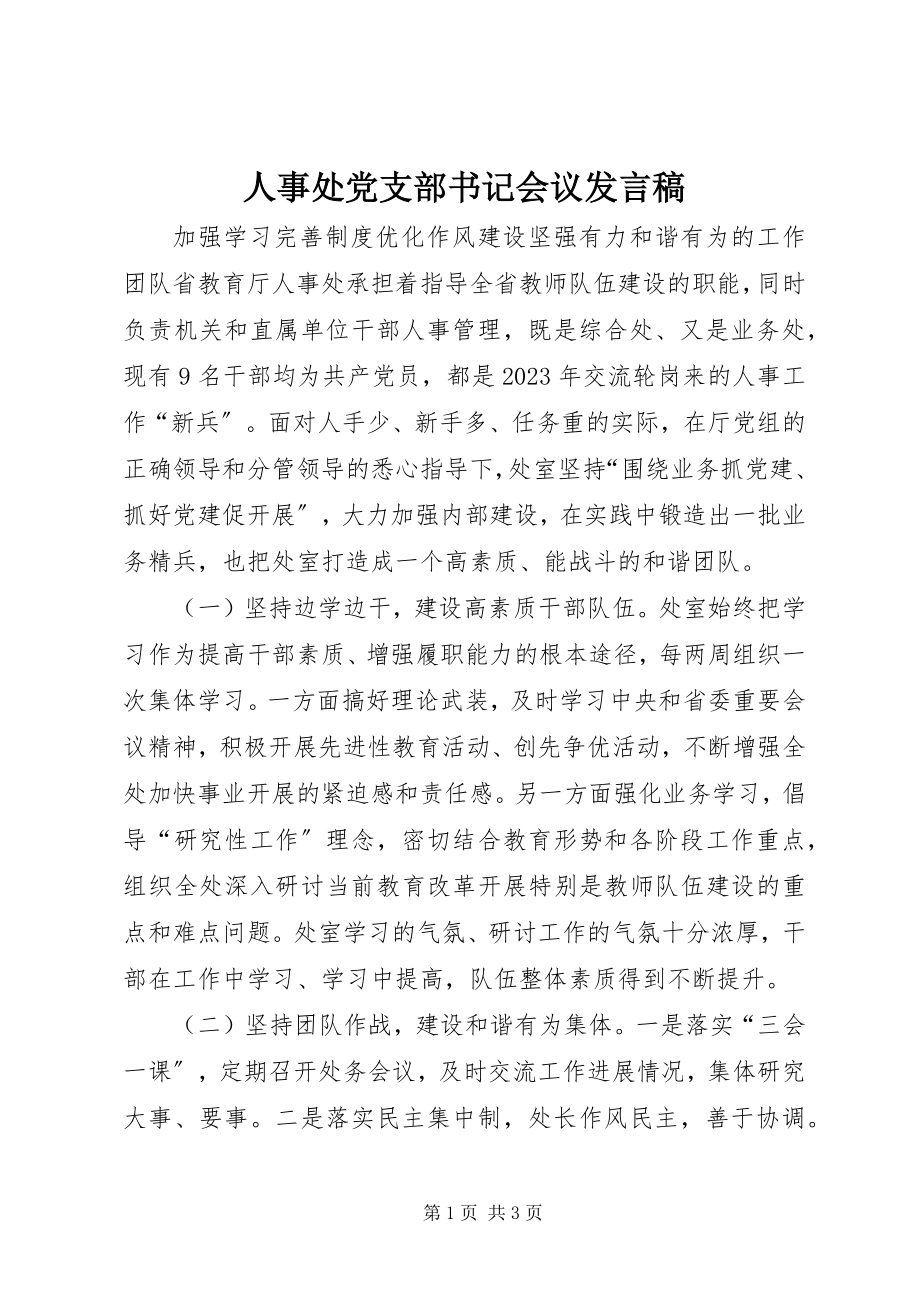 2023年人事处党支部书记会议讲话稿.docx_第1页