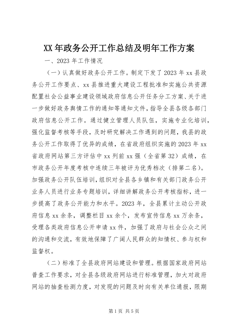 2023年政务公开工作总结及明年工作计划.docx_第1页