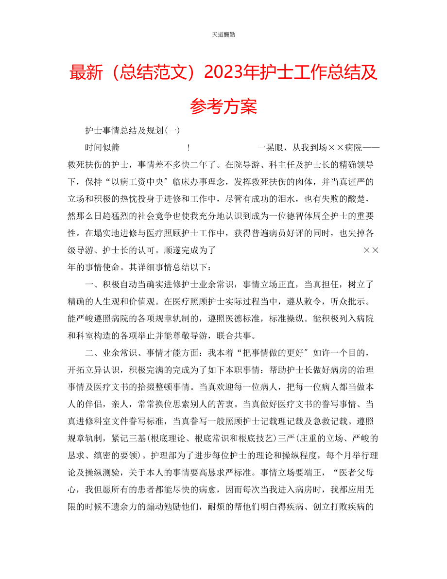 2023年总结护士工作总结及计划.docx_第1页