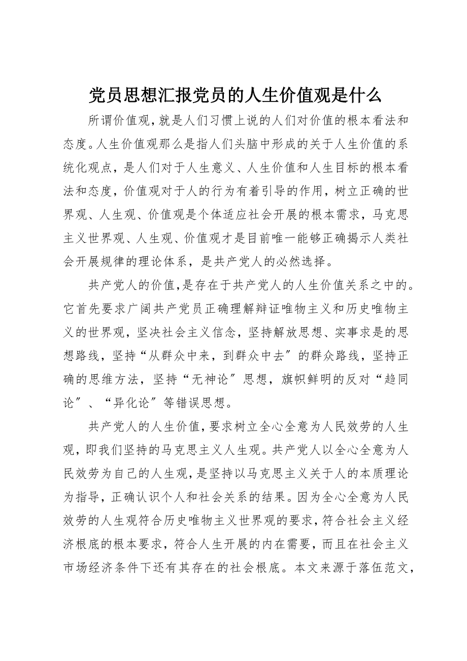 2023年党员思想汇报《党员的人生价值观是什么》.docx_第1页