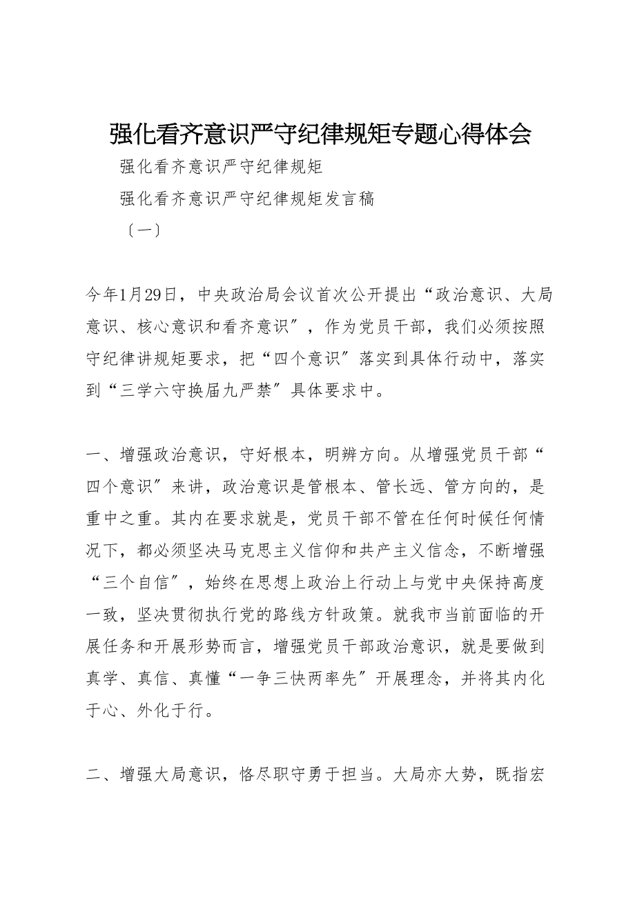 2023年强化看齐意识严守纪律规矩专题心得体会.doc_第1页