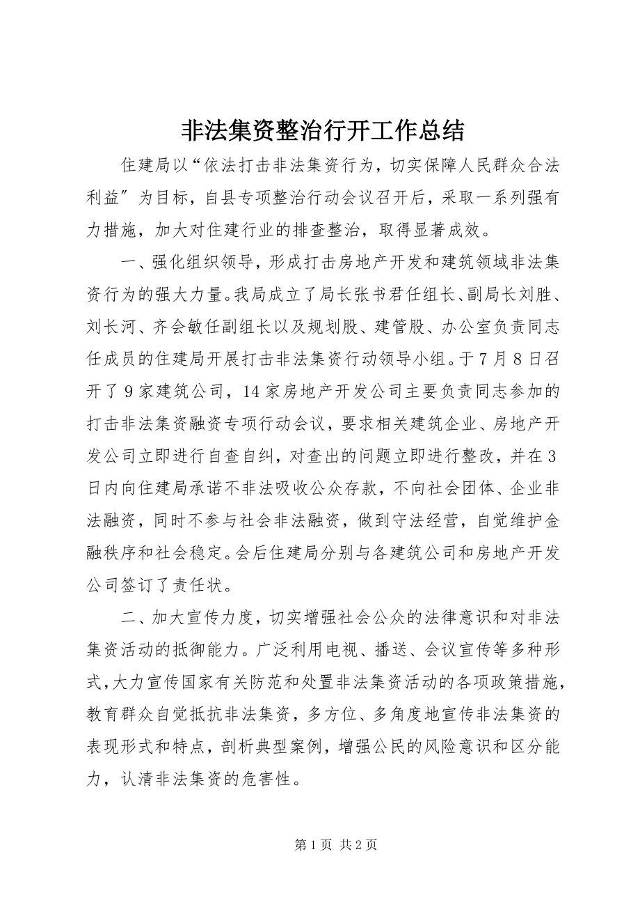 2023年非法集资整治行动工作总结.docx_第1页