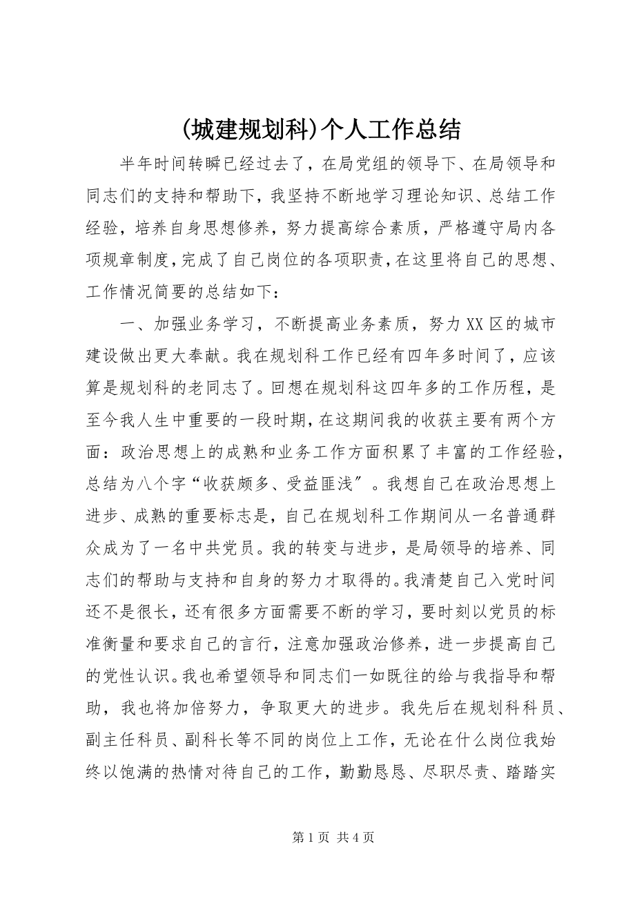 2023年城建规划科个人工作总结.docx_第1页