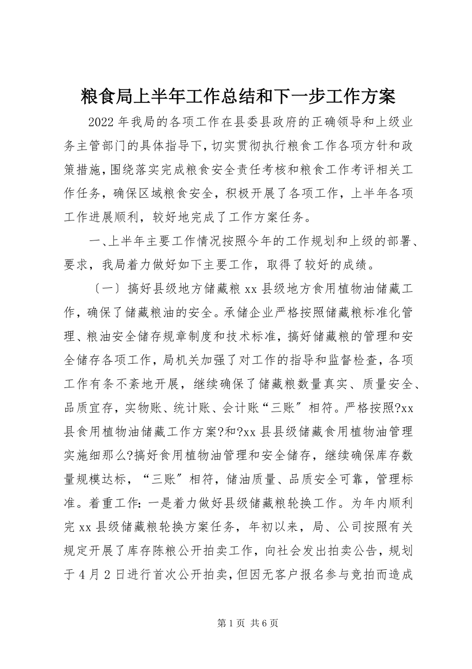 2023年粮食局上半年工作总结和下一步工作计划.docx_第1页