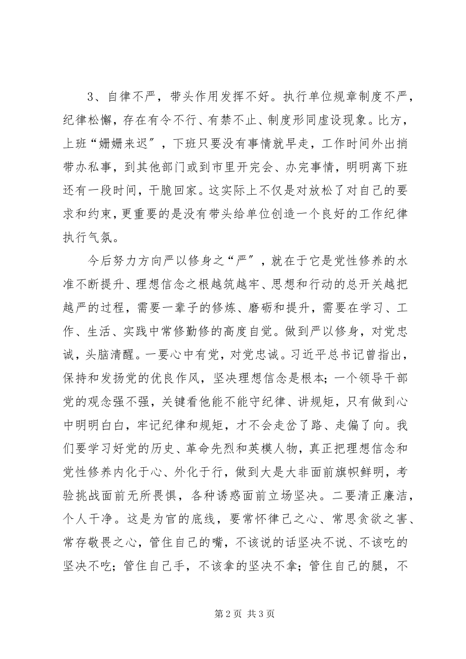 2023年局长的严以修身问题清单整改措施.docx_第2页