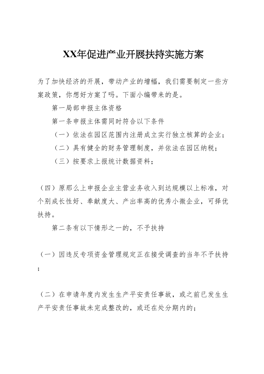 2023年促进产业发展扶持实施方案.doc_第1页