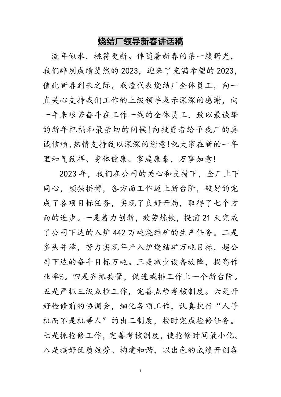 2023年烧结厂领导新春讲话稿范文.doc_第1页