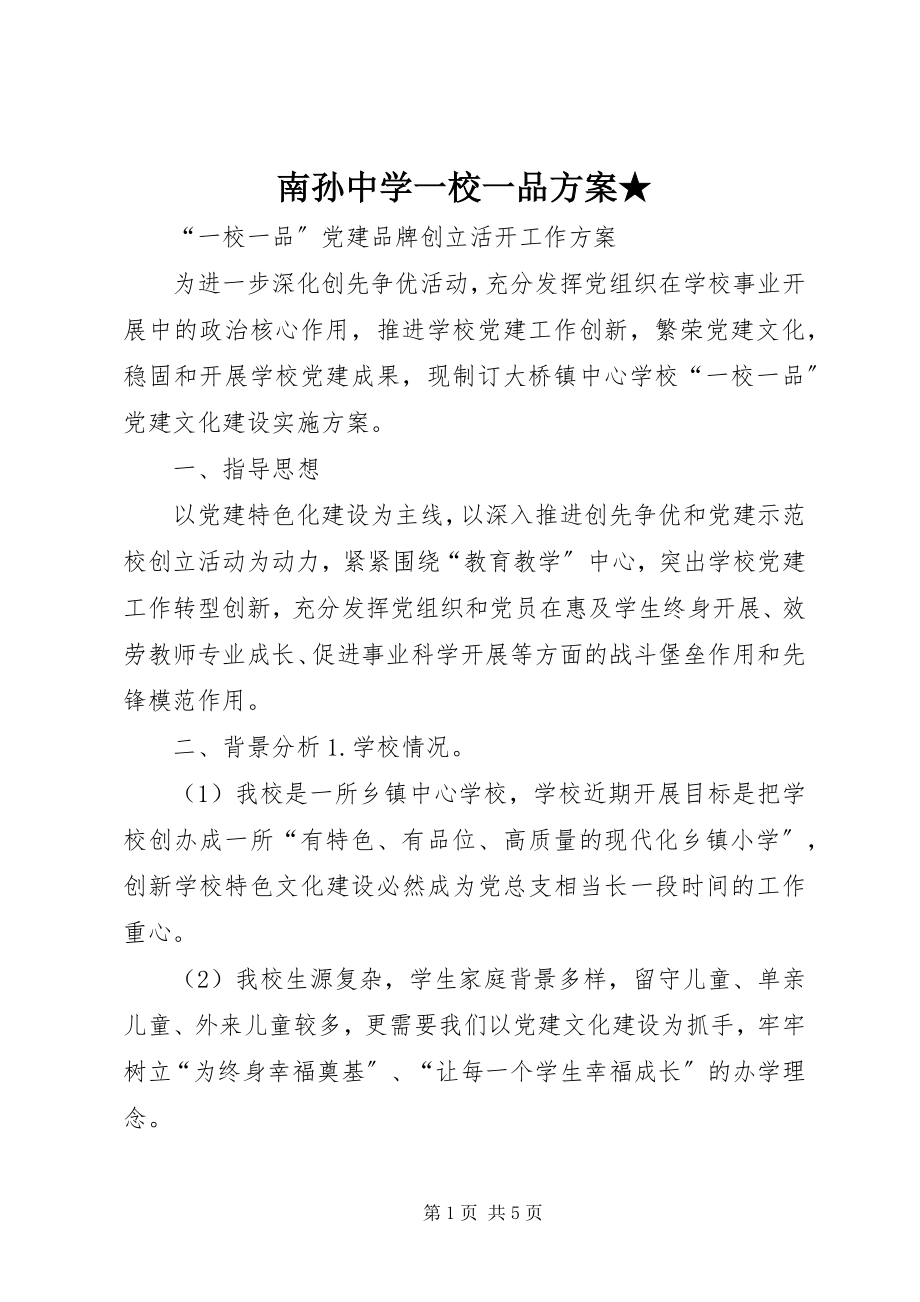 2023年南孙中学一校一品方案.docx_第1页