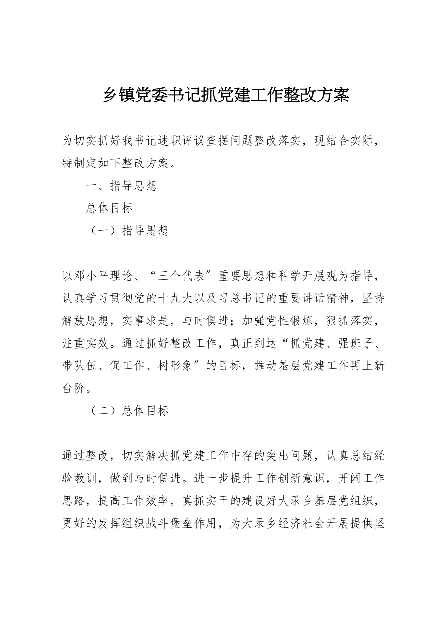 2023年乡镇党委书记抓党建工作整改方案.doc_第1页