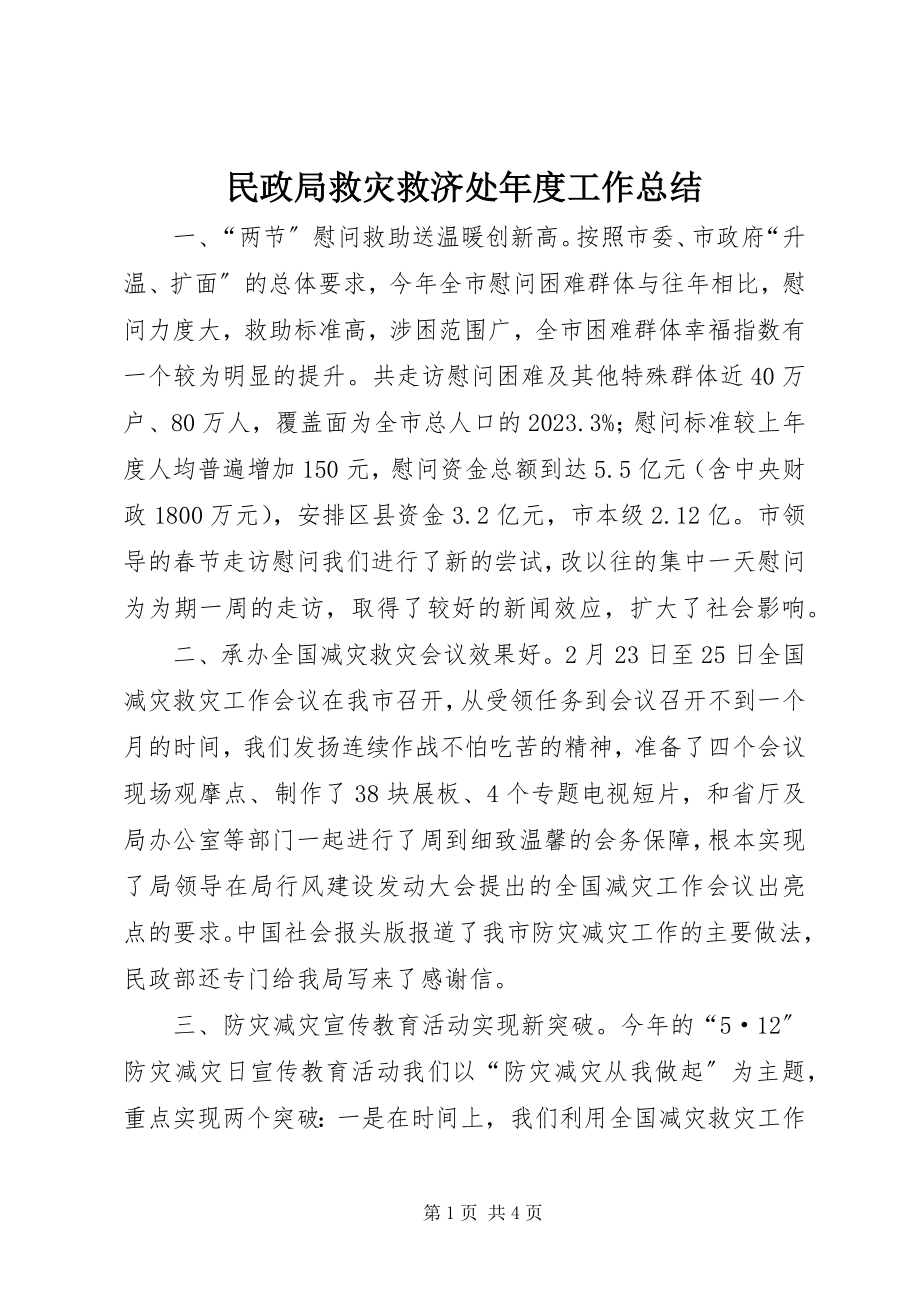 2023年民政局救灾救济处度工作总结.docx_第1页