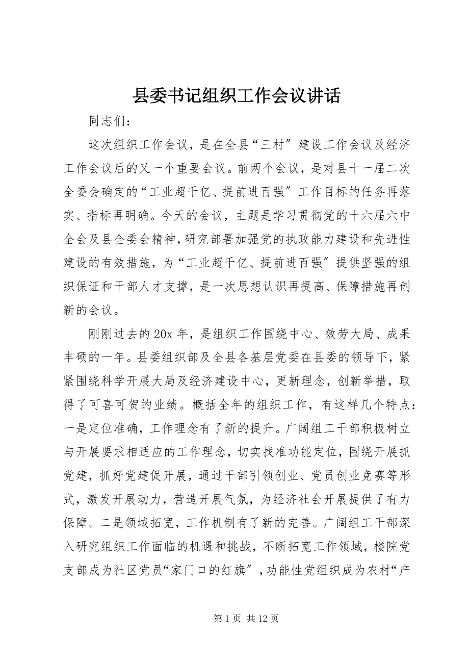 2023年县委书记组织工作会议致辞.docx_第1页