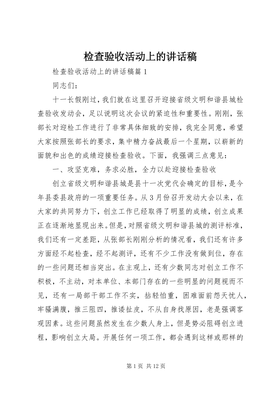 2023年检查验收活动上的致辞稿.docx_第1页