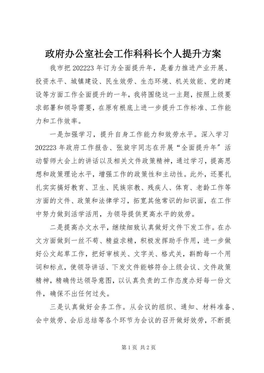 2023年政府办公室社会工作科科长个人提升计划.docx_第1页