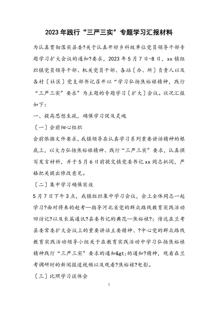 2023年践行“三严三实”专题学习汇报材料.docx_第1页