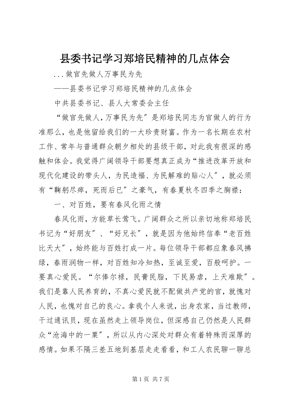 2023年县委书记学习郑培民精神的几点体会.docx_第1页