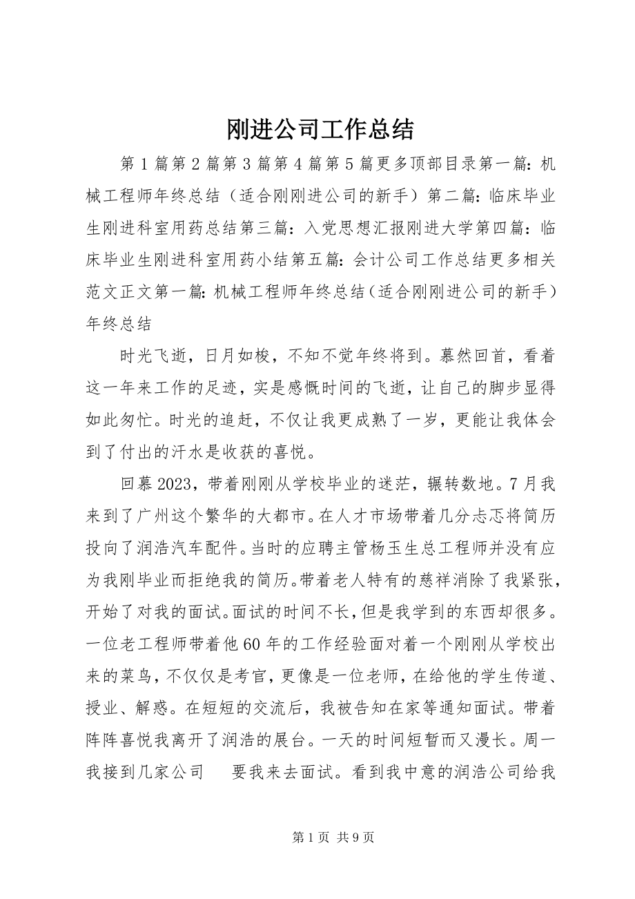 2023年刚进公司工作总结.docx_第1页