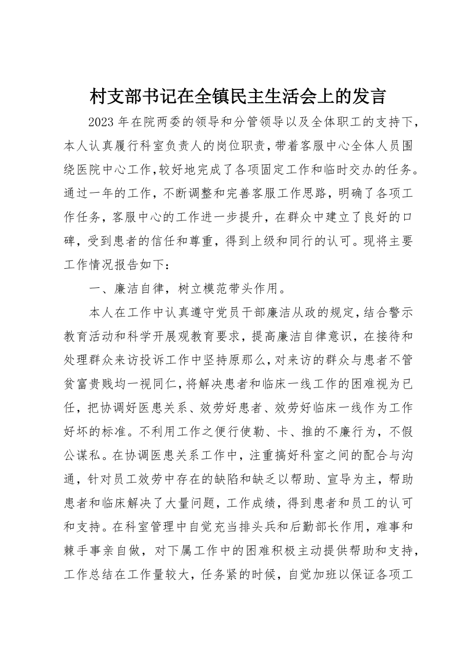 2023年村支部书记在全镇民主生活会上的讲话新编.docx_第1页