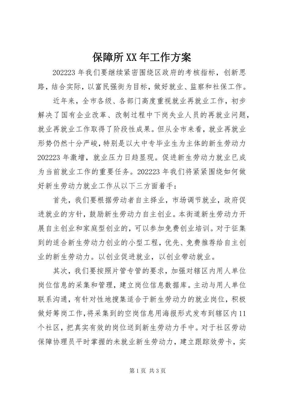 2023年保障所工作计划2新编.docx_第1页