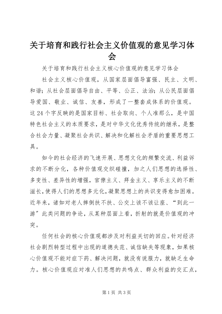 2023年《关于培育和践行社会主义价值观的意见》学习体会.docx_第1页