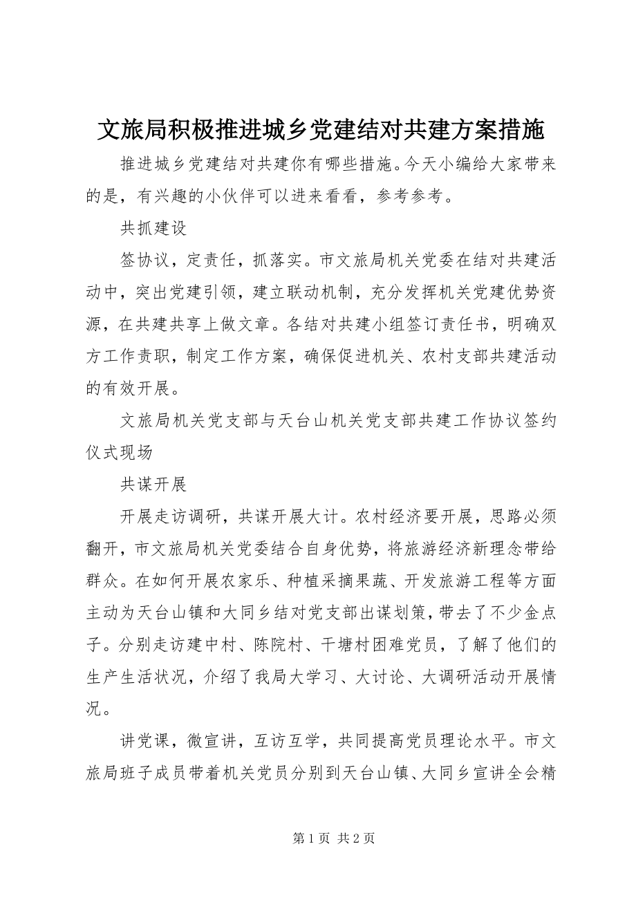 2023年文旅局积极推进城乡党建结对共建方案措施.docx_第1页