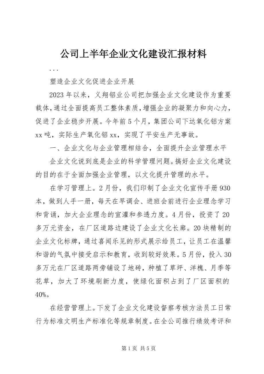 2023年公司上半年企业文化建设汇报材料.docx_第1页