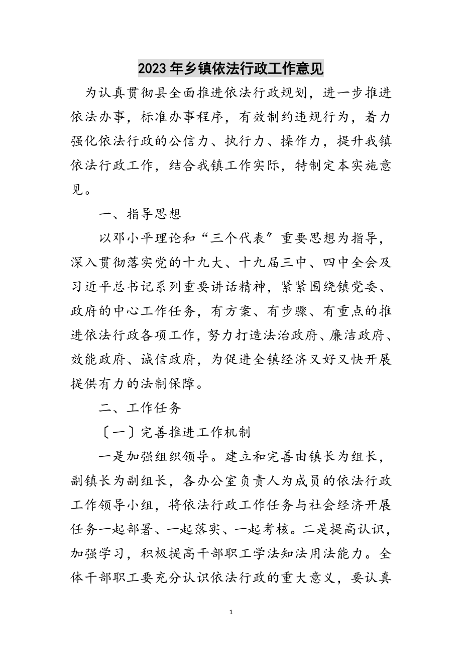 2023年年乡镇依法行政工作意见范文.doc_第1页