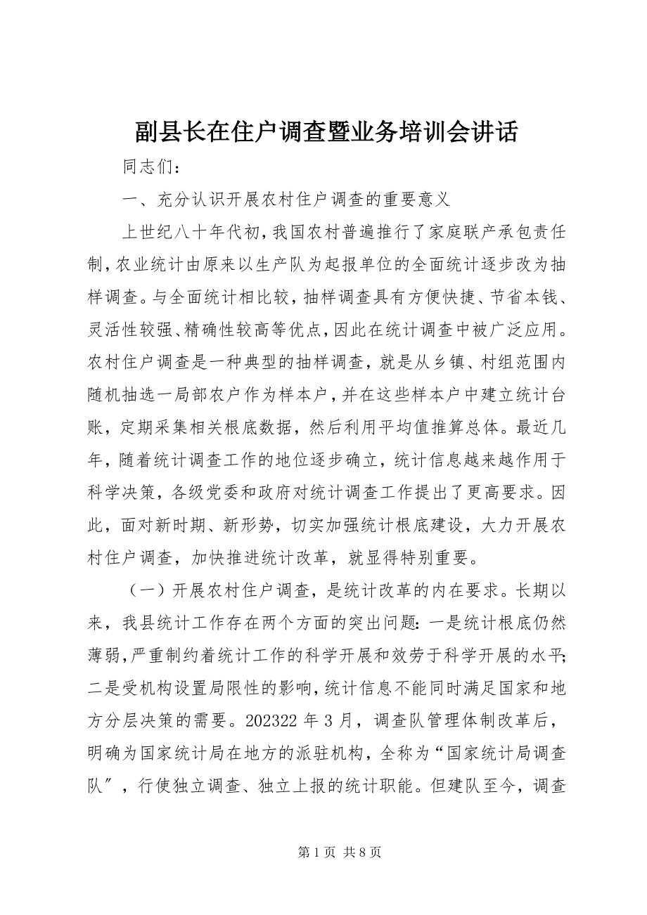 2023年副县长在住户调查暨业务培训会致辞.docx_第1页