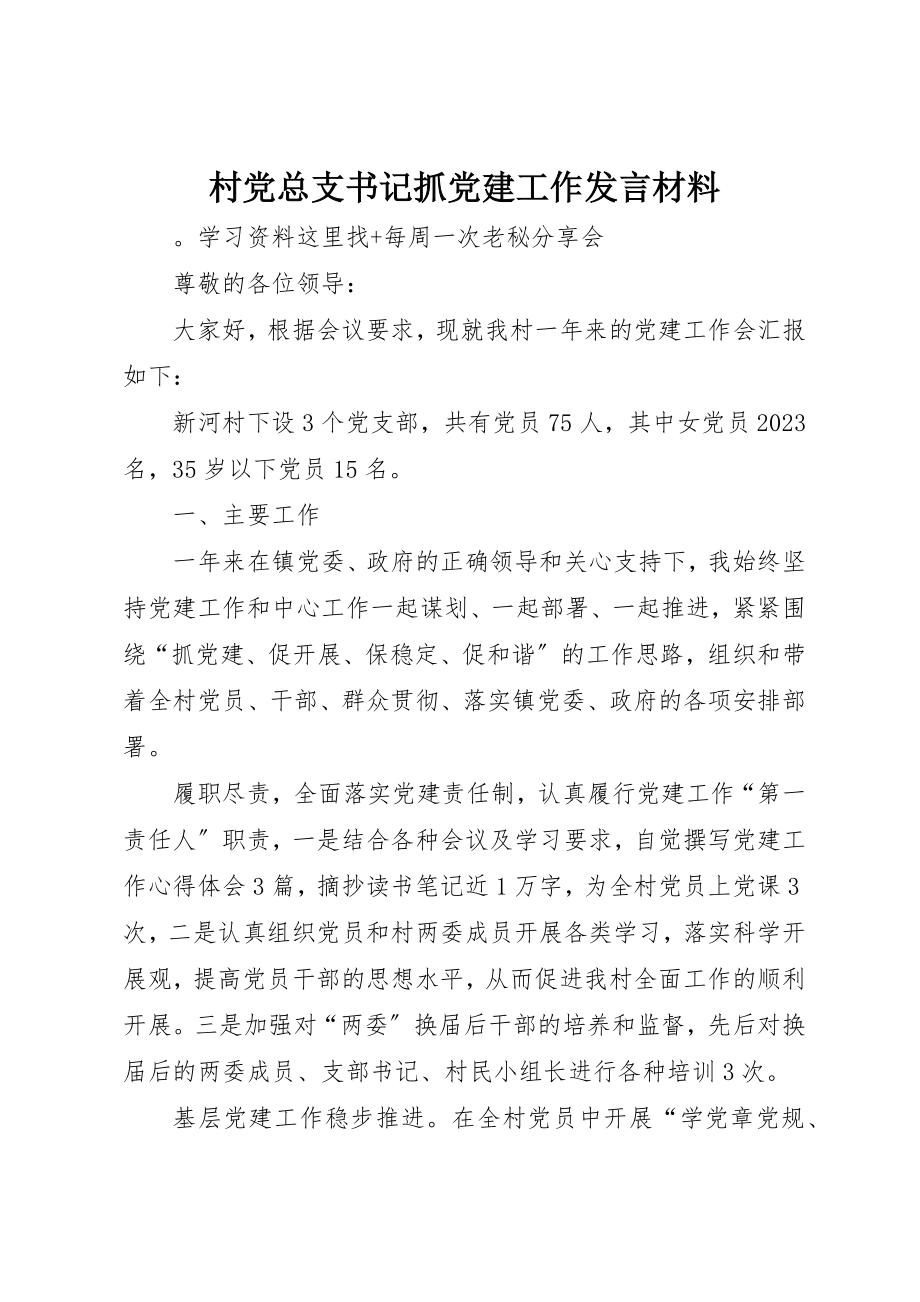 2023年村党总支书记抓党建工作讲话材料新编.docx_第1页