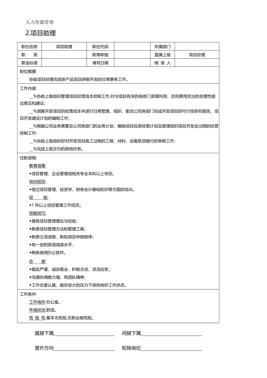 人力资源管理 企业管理 岗位说明 项目部、顾问处等.docx_第3页