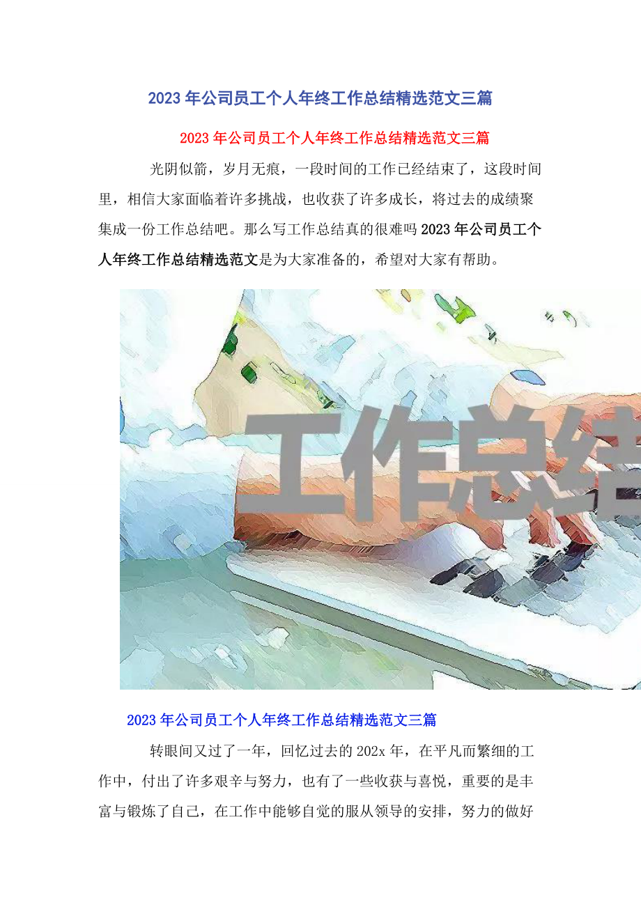 2023年公司员工个人年终工作总结3篇.docx_第1页