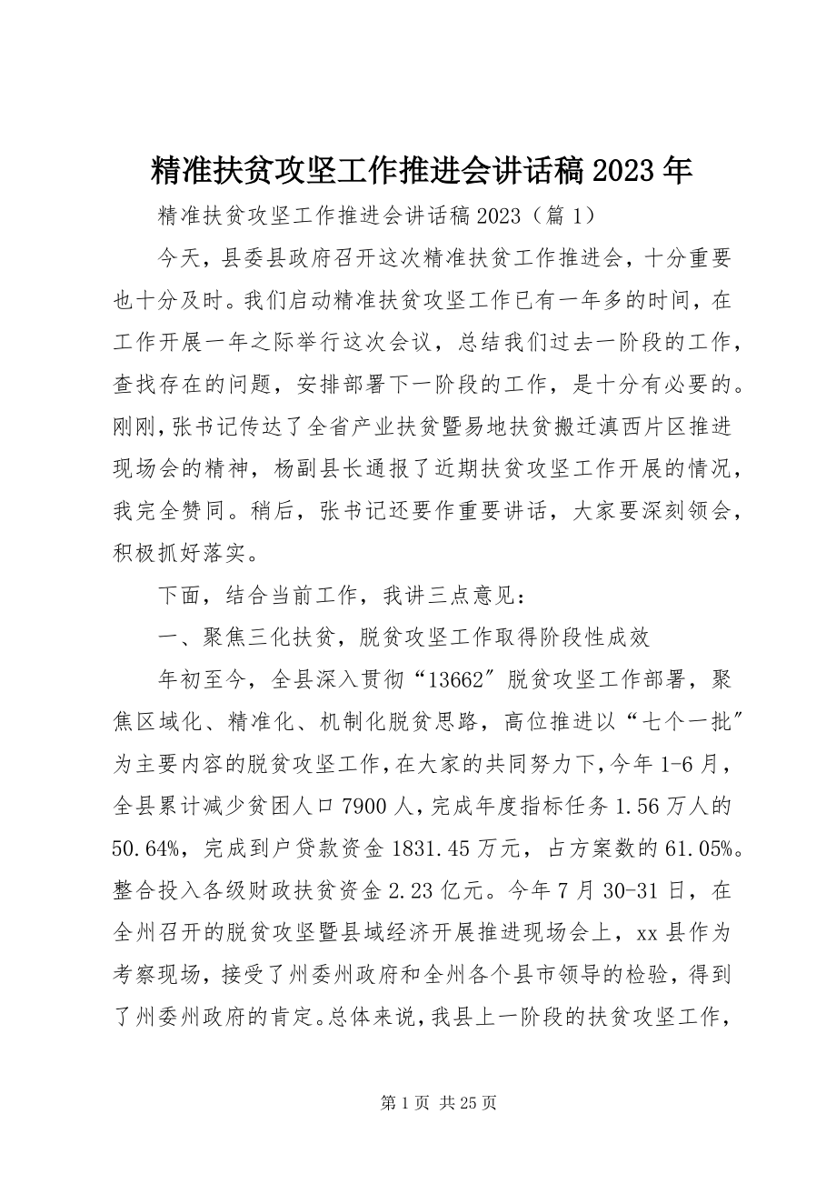 2023年精准扶贫攻坚工作推进会致辞稿.docx_第1页