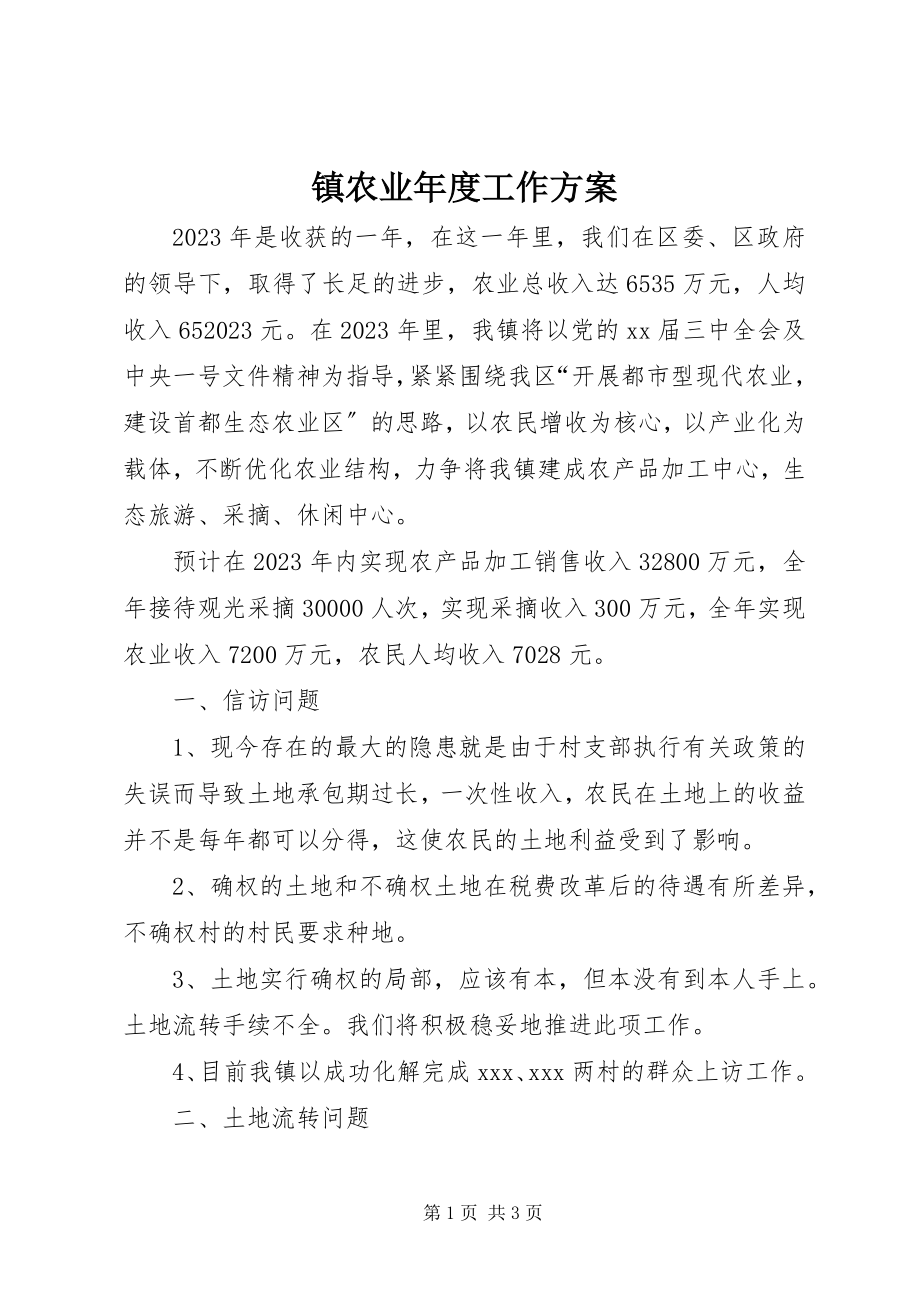 2023年镇农业年度工作计划.docx_第1页