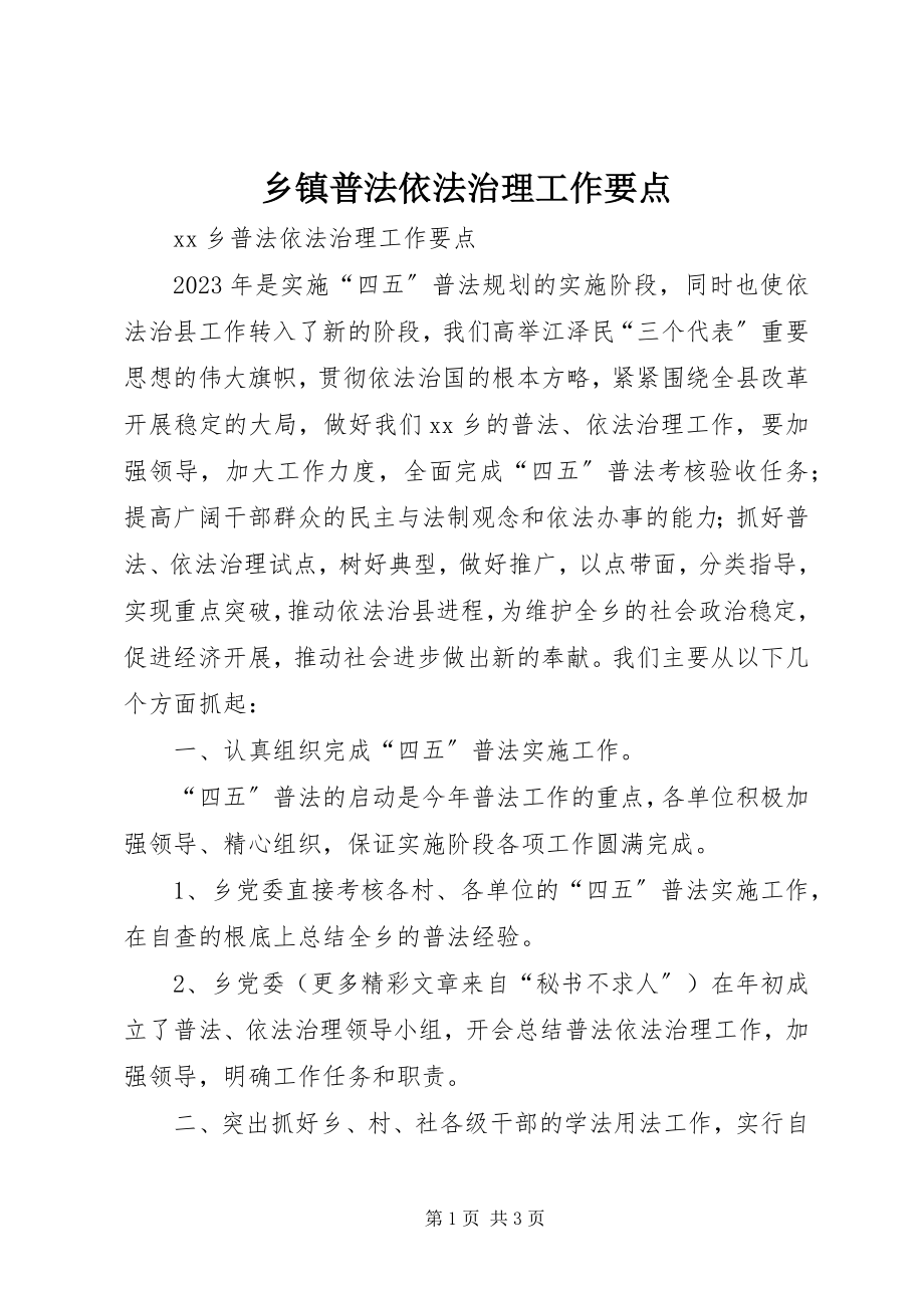 2023年乡镇普法依法治理工作要点.docx_第1页